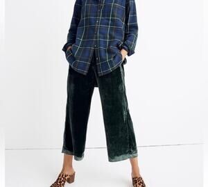 Madewell Huston Green Festive Velvet Pull on Wide Leg Crop Pants - S